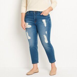 Chico’s The Platinum Ankle Jeans Blue Distressed Lace Patch Size 1.5 (≈M/10)